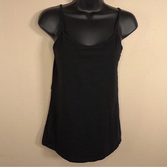 MEDIUM CLASSIC BLACK TANK TOP SLEEVELESS STRETCH SPAGHETTI STRAPS - Picture 4 of 10